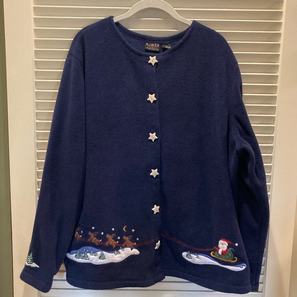 croft & barrow Sweaters - C&B Sport Christmas Button Down Navy Blue Fleece Cardigan Sz 1X